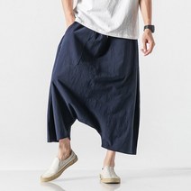 배기 조거 캐주얼 랜턴 하렌 빈티지 코튼 린넨 와이드 레그 팬츠 남성용 탄성 허리 바지 플러스 사이즈 가을 유럽