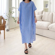 수키 [수키] 쿨썸머 원단 세로줄무늬 반팔 롱원피스 1102622