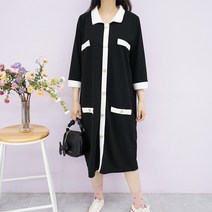 빅걸스토리 빅사이즈 배색 카라 7부 소매 페미닌 원피스