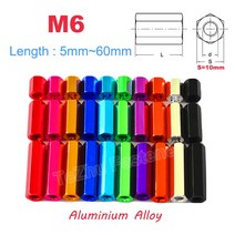 2/5pcs M6 헥스 Standoff 스페이서 육각형 스터드 너트 나사 막대 알루미늄 합금 암나사 슬리브 더블 패스 길이 5mm 60mm, [02] M6  (5pcs), [07] Silver, [06] 40mm