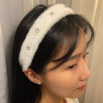 와이알유디 털안빠지는 풍성한 퍼헤어밴드 고급큐빅장식