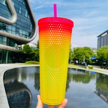 지압텀블러 하와이 빨대컵 콜드컵710ml 30종, 그래디언트 옐로우