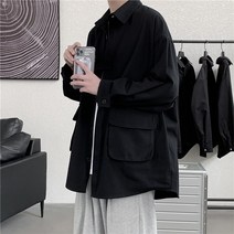 남성 셔츠 카고 의류 퓨어 컬러 일본 학생 올 매치 긴 소매 스트리트웨어 십대 다이나믹 패션 Camisa 캐주얼 시크