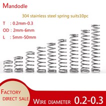 304 스테인레스 스틸 스프링 와이어 직경 0.2-0.3 2-6mm 5-50mm 길이 압축 소형 10 개, 0.2mm, [01] 5mm(10Pcs)
