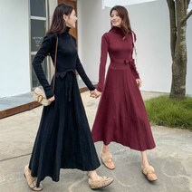 여성 리본 니트 롱 원피스 가을 봄 폴라