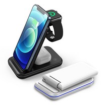 3IN1 고속 무선충전기 15W 접이식 거치대 NZ8A, 3IN1 고속 무선충전기 15W 접이, 블랙