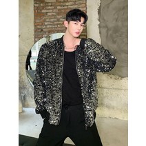 남성 가수 무대 공연 트로트 의상 MC 자켓 연극 축제 행사 사회자 정장 재킷 의상 캐주얼 코트 스팽글 옷깃 어 패션 긴 소매 지퍼 기질 상의