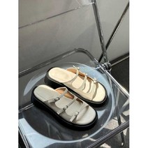 코지 여자 매력적인 플랫폼 4cm 통굽 세줄버클 슬리퍼