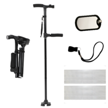 헤몬 보조손잡이 접이식 네발 어르신 노인 지팡이, 블랙, 1개