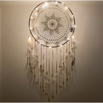 베듀하우스 드림캐쳐 무드등 드림캡쳐 마크라메 벽장식 벽인테리어소품, 우드 플라워+LED 전구