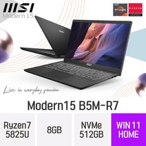 MSI 모던시리즈 모던15 B5M-R7 - 15.6인치 AMD 라이젠7 휴대용 인강용 문서작업 온라인수업 재택근무용 대학생 노트북, Win11 Hone, 8GB, 512GB