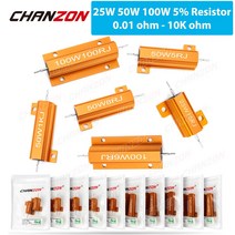 2 개 25W 50W 100W 알루미늄 고출력 금속 케이스 권선 고정 저항기 0.01 - 10K 옴 더미로드 와이어 권선 저, 30 100W 0.01R