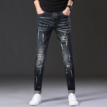 남자 진청 디스트로이드 워싱 데님 청바지
