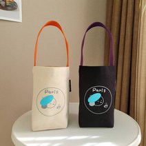젬마정 국내제작 paris 캐릭터 캔버스 드링크백 커피홀더 2col, 블랙&바이올렛
