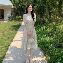 [예쁨시전] V넥 쉬폰 프릴 롱 원피스
