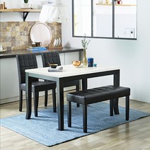 베스트리빙 데미안 코코 4인 대리석 세라믹 하이그로시식탁세트/의자2개+벤치의자, 11.화이트대리석+에코초코의자2개+초코벤치