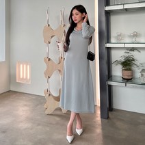 쉐얼유 여성용 체다 오픈 카라 배색 롱원피스