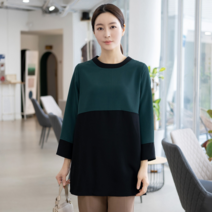 모슬린 여성 엄마옷 배색 스티치 롱 블라우스 FBL212073 마담/미시옷/중년여성의류/빅사이즈/40대/50대/60대여성옷