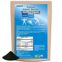 FEBICO 유기농 스피루리나 파우더 천연 멀티비타민 피코시아닌 단백질 비타민 B 복합체 GLA 그린 슈퍼푸드 GMO 없음 USDA 자연 및 할랄 인증 250g 83일 분량