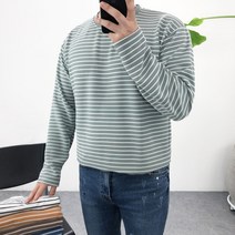 엠클로 [자체제작][당일출고] 남자 오버핏 6컬러 구김방지 링클프리 분또 스판 스트라이프 라운드 긴팔티셔츠