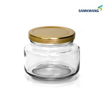 삼광유리 유리병 낮은병 쨈병 과일청 양념병 보관용기 캐니스터 264ml, 골드(뚜껑)