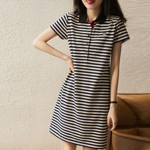 채윤러브 chaeyoon love 여름 단가라 줄무늬 캐주얼 반팔원피스