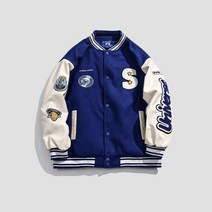 바시티 자켓 야구 점퍼 자수 캐주얼 재킷 스트리트 힙합 레트로 커플 유니폼 대학 과잠 블랙 블루