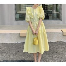 잇츠스타일 휴양룩 데일리룩 빅사이즈 레이스 퍼프소매 원피스