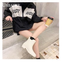 UNBAISER-여성 벨트 미들 레인부츠 그린 여성 락피쉬 여자 레인부츠 키높이 장화 미끄럼방지