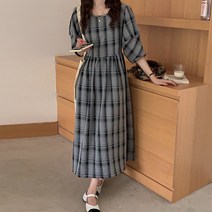 라라벨 여성용 원피스 베아티 체크 베이직 반팔 체크원피스 데일리 트임
