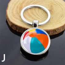 크리에이티브 축구 펜던트 키 체인 양면 스포츠 공 농구 테니스 골프 배구 유리 카보 숑 보석 열쇠 고리, J