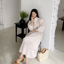 네쥬 여성 봄 가을 셔링 주름 반집업 예쁜 롱 원피스