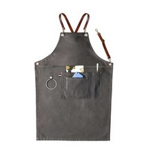 커피프렌즈 바리스타 데님 링 앞치마 빅포켓 가죽끈, 데님링그레이