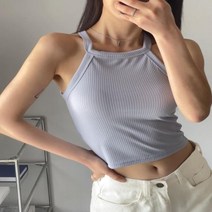 브이와이 여자 홀터네크 SS 슬리브리스 끈 티셔츠