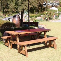 착한테이블 숯불 일체형 바베큐 그릴 포함 원목 야외테이블 세트 파라솔 별매 피크닉테이블(파라솔별매), 4인 분리형 바베큐 도토리 도색