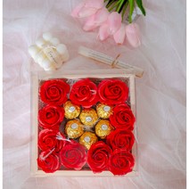 베스트 모먼트 핸드메이드 발렌타인데이 화이트데이 기념일 파티 프로포즈 고백 남친 여친 특별한 선물 비누꽃 상자, 플라워 초콜릿 박스+led 조명