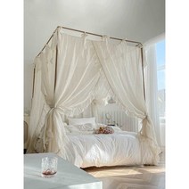 공주 리넨 침대 커튼 모기장 침대캐노피 아기방 텐트, 린넨 스타일 린넨 컬러180x220cm 침대