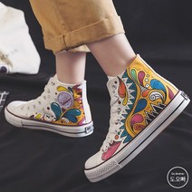 도오빠 여성 스니커즈 캔버스화 운동화 하이 탑 키치 페인팅 낙서 드로잉 그래픽 커스텀 캔버스 여자하이탑 하이탑캔버스 하이캔버스 그래픽스니커즈 여자 신발