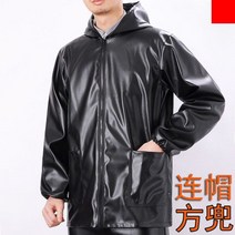 후드 가죽 자켓 중장년 남자 노동 보험 작업복 오토바이 타기 방수 및 방풍 수중, 5XL 190-220캐티, 블랙 후드/스퀘어포켓/싱글가죽