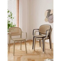 플라스틱 라탄 의자 팔걸이 야외 테라스 벤치 다이닝 행사 정원용 마당 실내 라운지 간이, 화이트 프레임(라탄 방석)