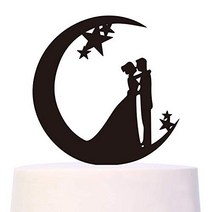 Wedding Cake Topper - Bride and Groom Vow In the Moon for Engagement Anniversary Party Decoration, 1