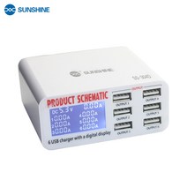 선샤인 SS-304D 6 포트 USB 스마트 충전기 지원 휴대 전화 충전 도구에 대 한 LCD 디스플레이와 무선 충전, 01 GOLD