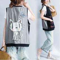 큰언니 빅사이즈 봄 여름조끼 (뒷면 면&마 혼방소재 )가볍고 편한 조끼 국내 당일 발송 BS04168#