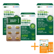코오롱제약 고함량 징코 플러스 기억력 혈액순환 혈행 기능 도움 뇌 두뇌 손발 다리 혈관 에 좋은 영양제 은행잎추출물 빌로바 부모님 감퇴 더올타임 사은품, 30정*2개월_3박스+더올타임 사은품