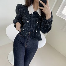 에몽 배색 트위드 블라우스