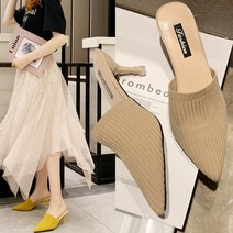 에블 대박걸 니트 소재 뾰족코 7cm 특이한 여성 구두 뮬 샌들 3color