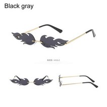 2021 여성용 패션 화재 불꽃 선글라스 남성 무테 고양이 눈 선글라스 럭셔리 UV 400 안경 할로우 쉐이드 스트리트웨어, A-black gray