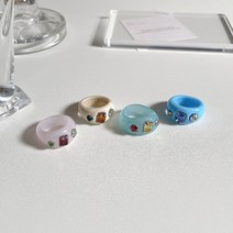 삼색 큐빅 볼드 아크릴반지 4color