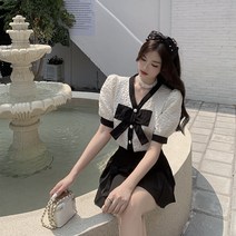리본 정장셋업 스카프블라우스 우아한 코디 땡땡이 왕리본 블라우스 프릴 스트랩 핀턱 케이프