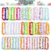 화관 생화같은조화 40-100pcs 하와이 화환 하와이 leis 비치 파티 인공 꽃 목, 세트 c-100pcs